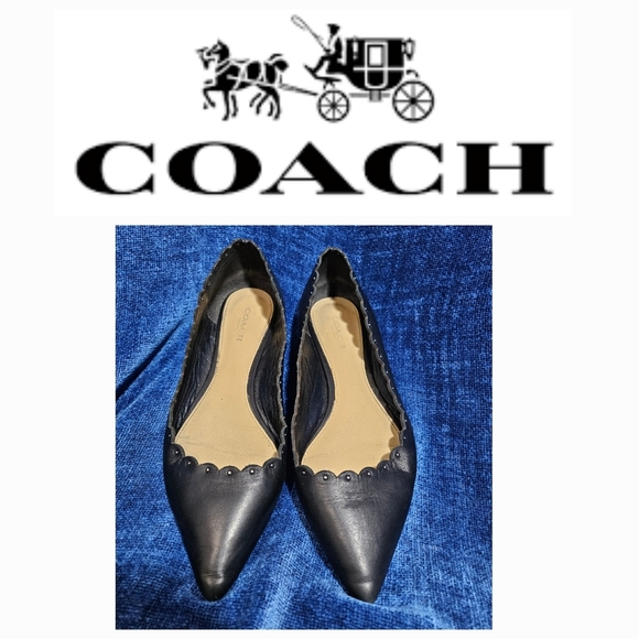 Coach Shoes - Coach Black Leather Scallop Edge Stud Flats US 8.5